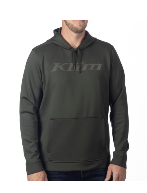 Mørkegrønn, komfortabel hettegenser i pustende materiale. Logo i refleks. 