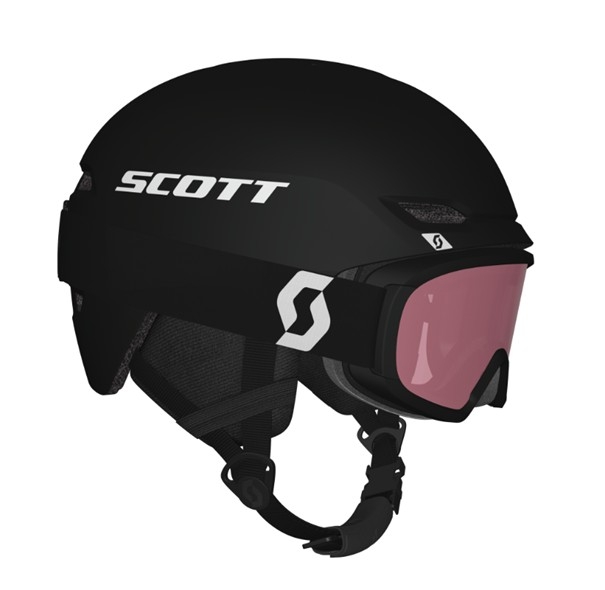 Sort hjelm med briller til barn og unge.