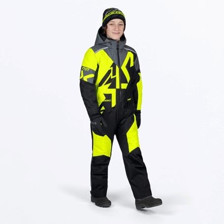 Varm scooterdress med avtagbar hette og snøstoppere i den populære fargen sort og neongul.